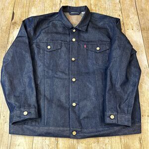 Levis Gold Weft Rigid Denim Trucker Jacket Gold Buttons Stiff XXXL 3XL NWOT
